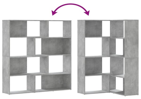 4 szintes betonszürke szerelt fa sarokkönyvespolc 85x85x140 cm
