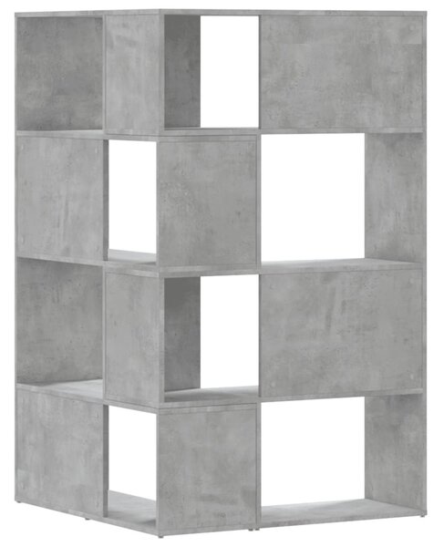 4 szintes betonszürke szerelt fa sarokkönyvespolc 85x85x140 cm