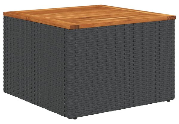 2 részes fekete polyrattan/akácfa kerti kanapészett párnákkal