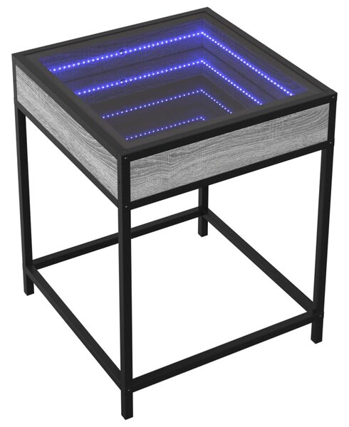 Szürke sonoma végtelen hatású LED-es dohányzóasztal 40x40x51 cm