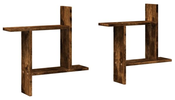 2 db füstös tölgy színű szerelt fa fali polc 50 x 12 x 50 cm