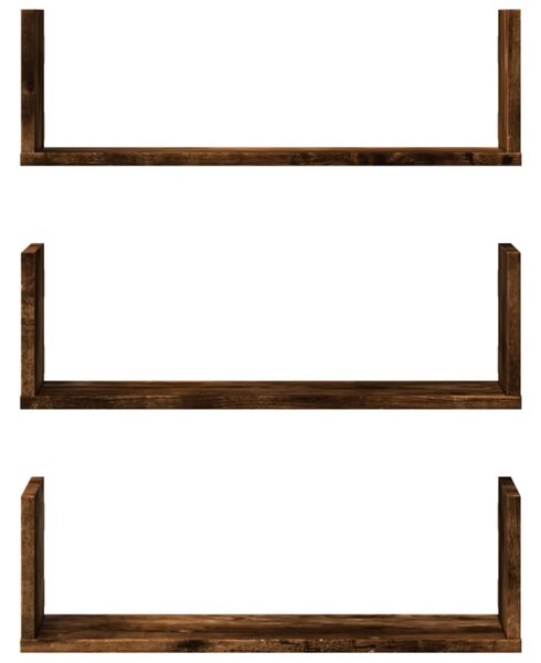 3 db füstös tölgy színű szerelt fa falipolc 58 x 18 x 18 cm