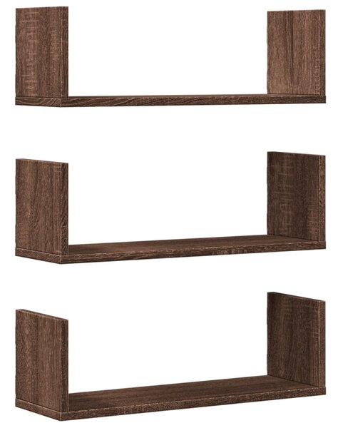 3 db barna tölgy színű szerelt fa fali polc 58 x 18 x 18 cm