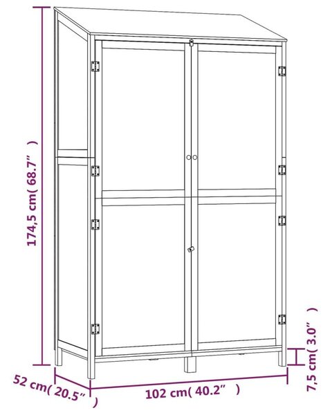 Antracit tömör fenyőfa kerti fészer 102x52x174,5 cm