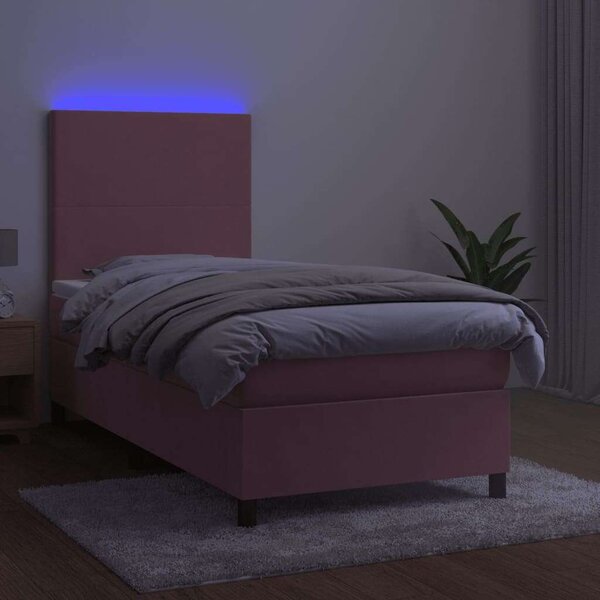 Bársony Ágy LED-del - 90x190 cm - Rózsaszín