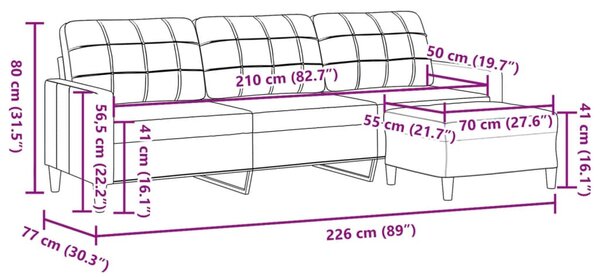 3 személyes bordó szövet kanapé lábtartóval 210 cm
