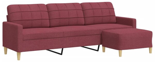 3 személyes bordó szövet kanapé lábtartóval 210 cm