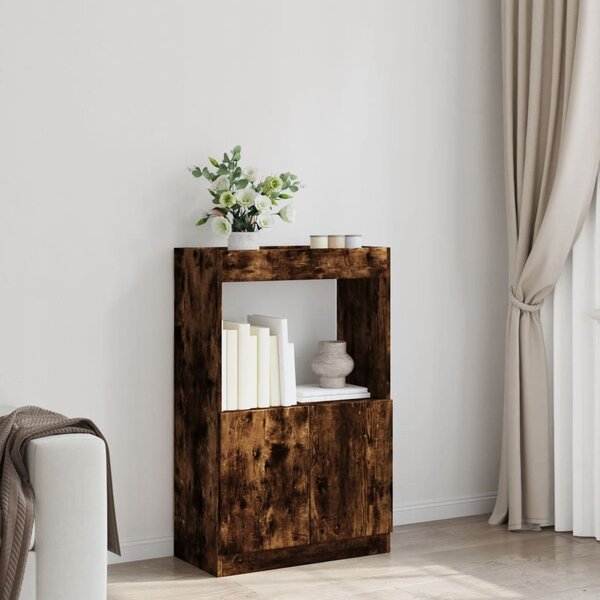 Füstös tölgy színű szerelt fa magasszekrény 63 x 33 x 100 cm