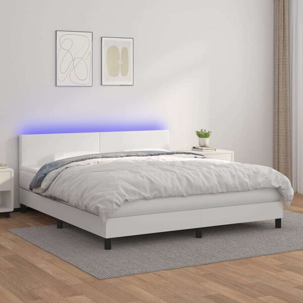 VidaXL fehér műbőr rugós ágy matraccal és LED-del 160x200 cm