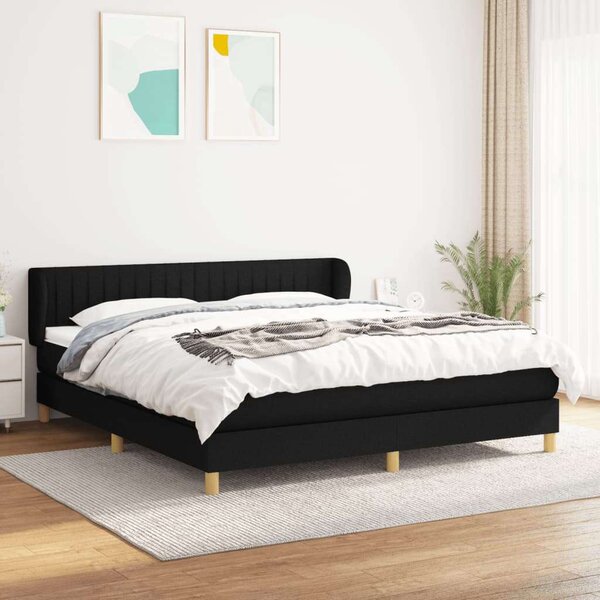 Modern Fekete Szövet Ágy - 180x200 cm Zsebrugós Matraccal