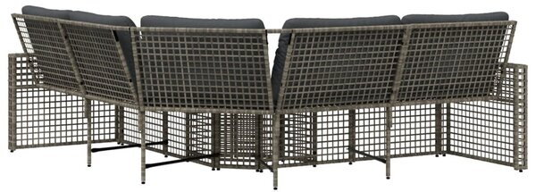 L-alakú szürke polyrattan kerti kanapé párnákkal és lábtartóval