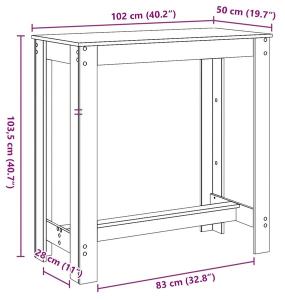 Fekete szerelt fa bárasztal 102 x 50 x 103,5 cm