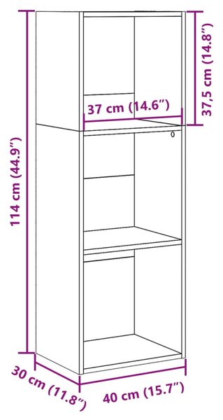 Antik fa színű szerelt fa könyvespolc 40 x 30 x 114 cm
