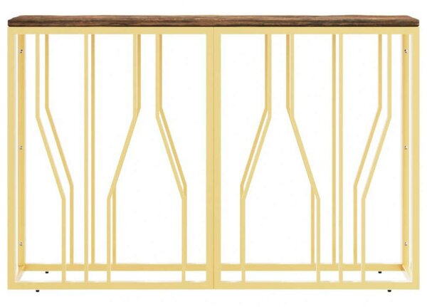 Modern Tálalóasztal - Arany Fémváz - Tömör Fa - 110x30x70cm