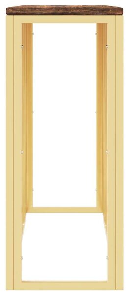 Modern Tálalóasztal - Arany Fémváz - Tömör Fa - 110x30x70cm