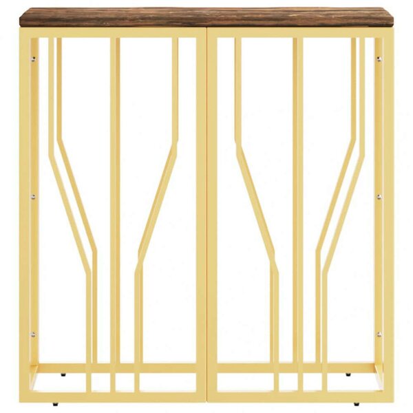 Modern Arany Tálalóasztal - Fa és Rozsdamentes Acél - 70x30x70 cm