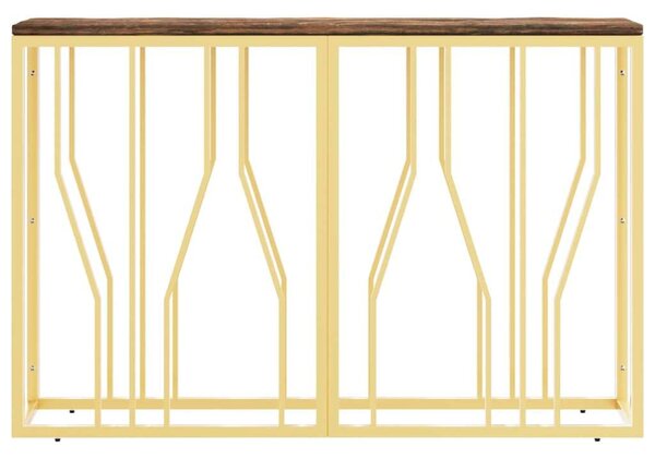 Modern Tálalóasztal - Arany Fémváz - Tömör Fa - 110x30x70cm