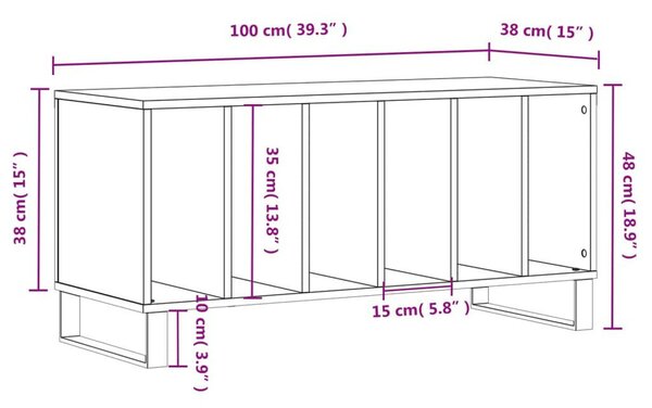 Fehér szerelt fa hanglemezszekrény 100 x 38 x 48 cm