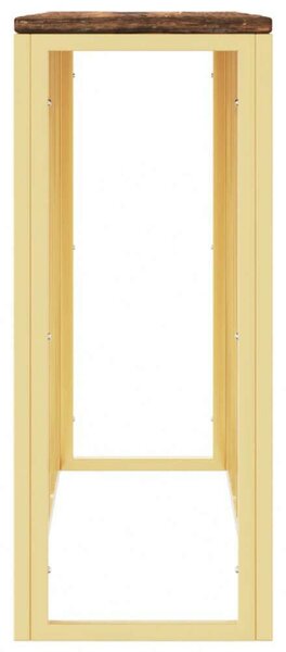 Modern Tálalóasztal - Arany Fémváz - Tömör Fa - 110x30x70cm