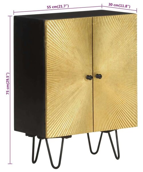 Elegáns Mangófa Tálalószekrény - Arany/Fekete - 55x30x75 cm