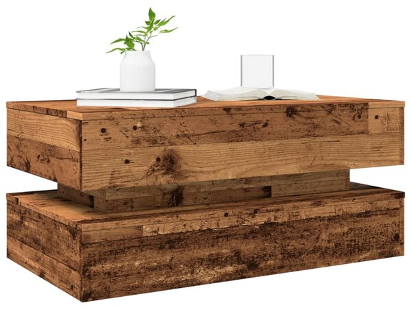 Antik fa színű dohányzóasztal LED-lámpákkal 90x50x40 cm