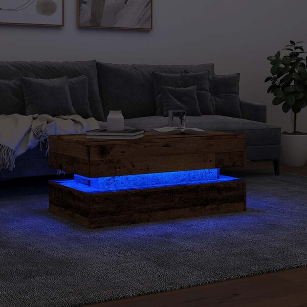 Antik fa színű dohányzóasztal LED-lámpákkal 90x50x40 cm