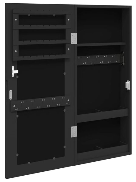 Fekete falra szerelhető tükrös ékszerszekrény 30x8,5x67 cm