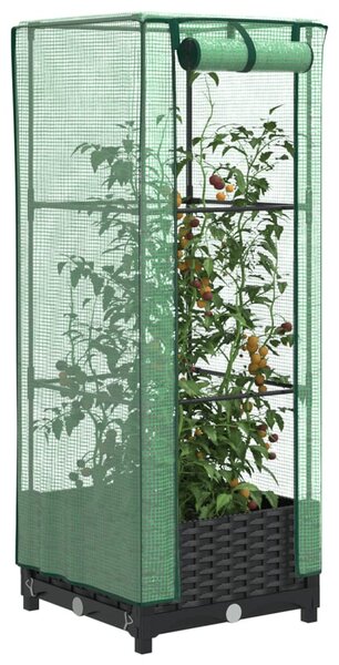 Rattan megjelenésű magaságyás melegháztakaróval 40x40x123 cm