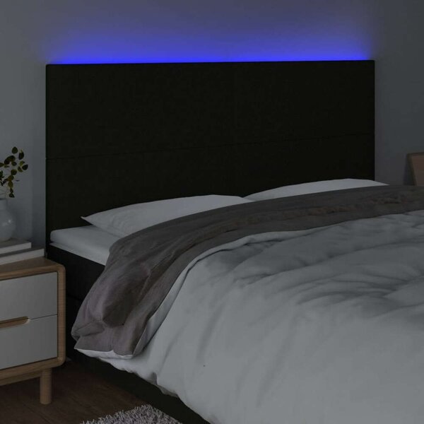Fekete szövet led-es fejtámla 180x5x118/128 cm