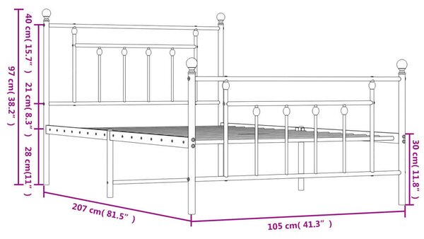 VidaXL fehér fém ágykeret fej- és lábtámlával 100x200 cm