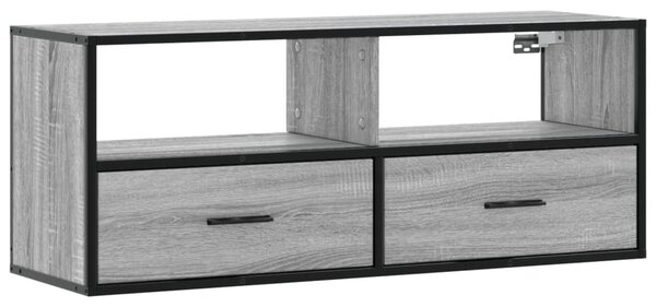 Szürke sonoma színű szerelt fa és fém TV-szekrény 100x31x39,5cm