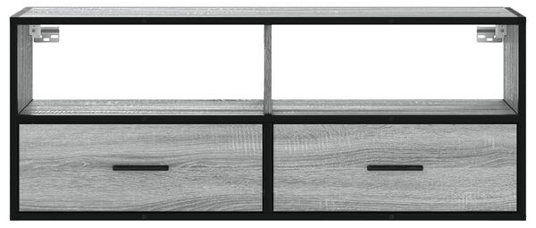 Szürke sonoma színű szerelt fa és fém TV-szekrény 100x31x39,5cm