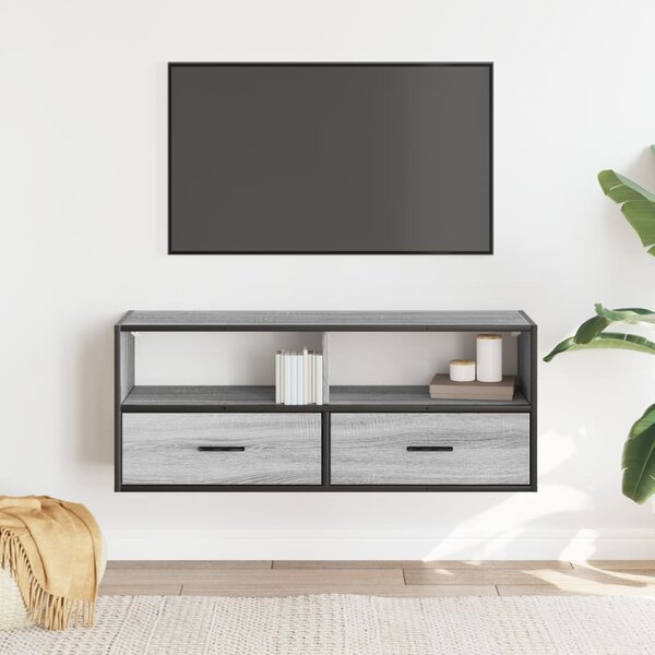Szürke sonoma színű szerelt fa és fém TV-szekrény 100x31x39,5cm