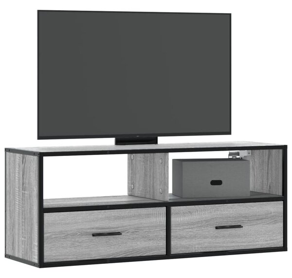 Szürke sonoma színű szerelt fa és fém TV-szekrény 100x31x39,5cm