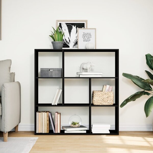 Fekete szerelt fa térelválasztó könyvespolc 102x29x103,5 cm