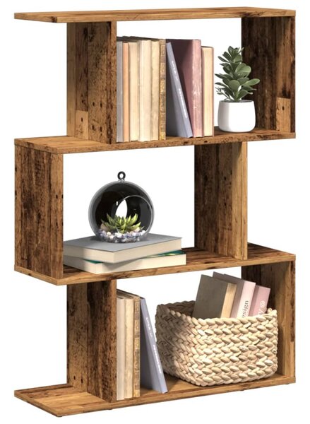 3 szintes antik fa színű fa elválasztó könyvespolc 70x24x97 cm