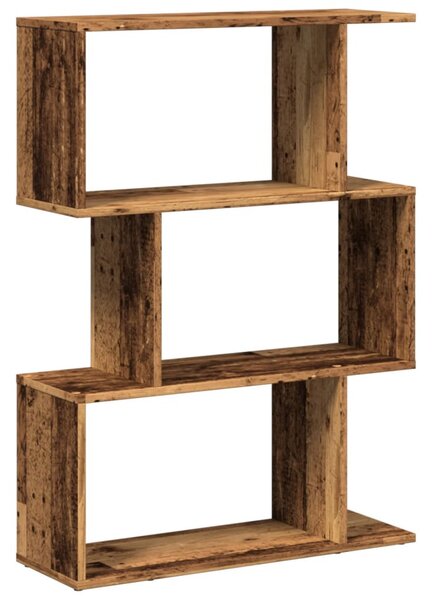 3 szintes antik fa színű fa elválasztó könyvespolc 70x24x97 cm