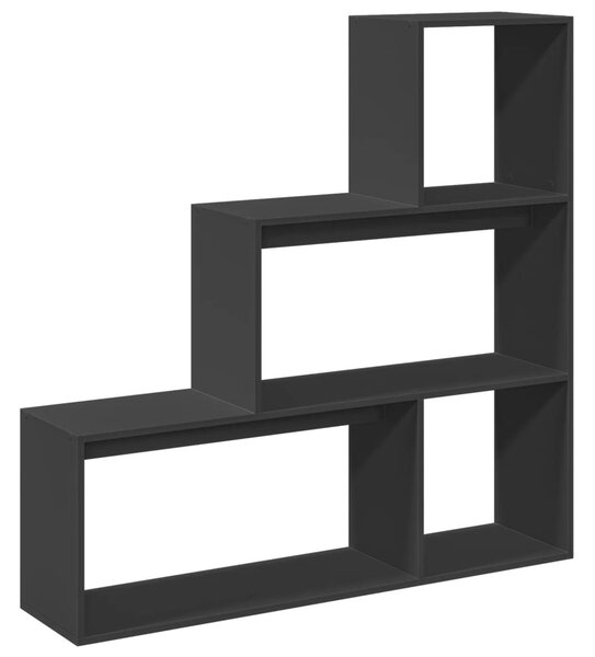 3 szintes fekete fa térelválasztó könyvespolc 123 x 29 x 123 cm