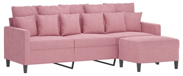 3 személyes rózsaszín bársonykanapé lábtartóval 180 cm