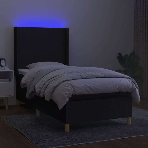 Modern LED Ágy - Fekete Szövet - 80x200 cm