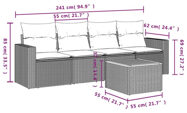 5 részes bézs polyrattan kerti ülőgarnitúra párnákkal