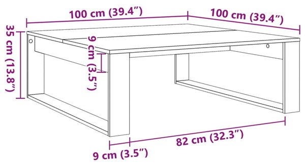 Antik fa színű szerelt fa dohányzóasztal 100 x 100 x 35 cm
