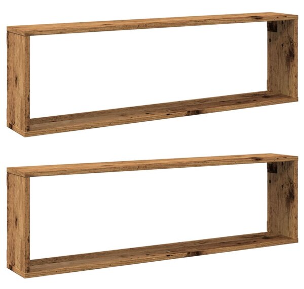 2 db antik fa színű szerelt fa fali kockapolc 100 x 15 x 30 cm