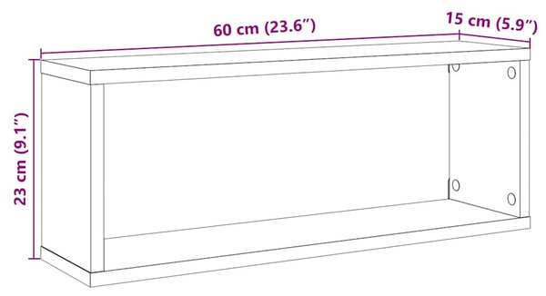 4 db antik fa színű szerelt fa fali kockapolc 60 x 15 x 23 cm