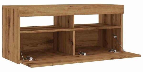 Kézműves tölgy szerelt fa TV-szekrény LED-ekkel 90x35x40 cm