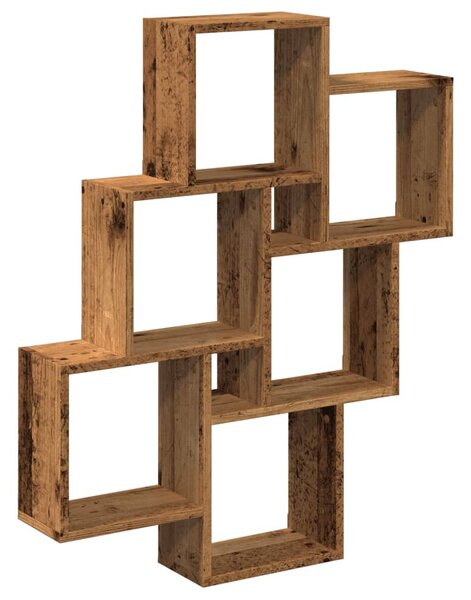 Antik fa színű szerelt fa fali kockapolc 78 x 15 x 93 cm