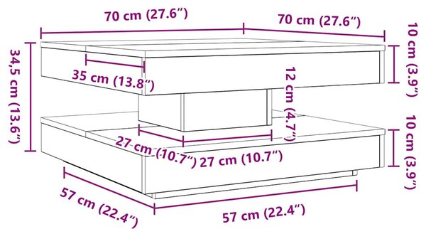 Fehér dohányzóasztal 360 fokban forgatható 70x70x34,5 cm