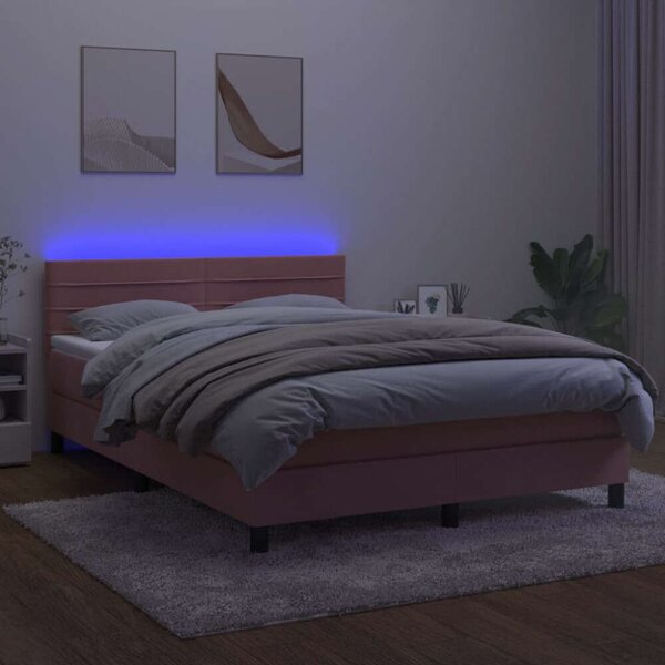 Bársony Ágy LED-del - 140x190 cm - Rózsaszín