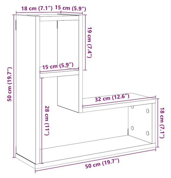 2 db antik fa színű szerelt fa fali kockapolc 50x15x50 cm