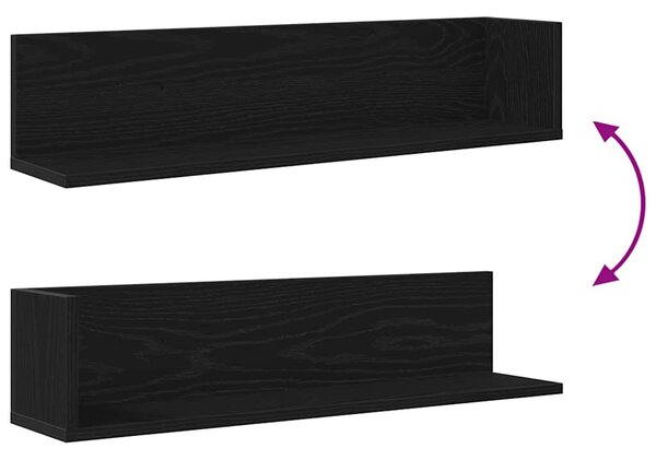 2 db fekete szerelt fa fali polc 75 x 16,5 x 16,5 cm